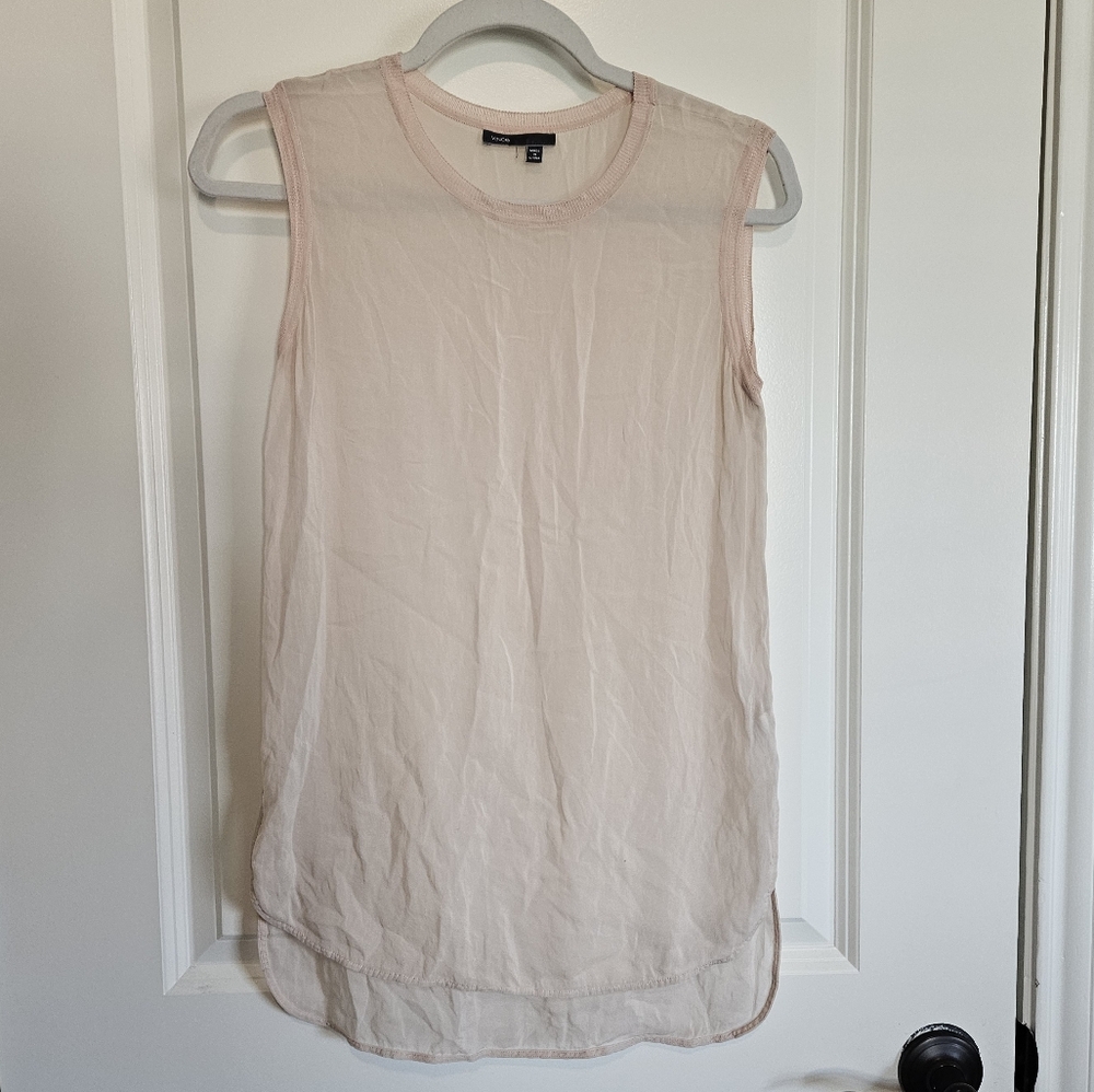 Vince Pastel Pink Sheer Sleeveless Silk Blouse Women's Size XS